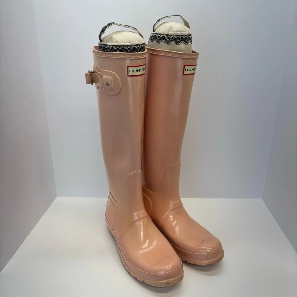 Hunter Tall Rain Boots Pink Sand Glossy Wome Size 9 US - Picture 2 of 10